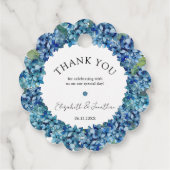 Moderne Rustieke Blauwe Hortensia Bloemen Bruiloft Bedankjes Labels (Achterkant)