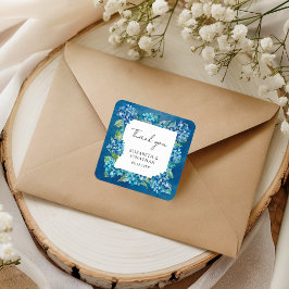 Moderne Rustieke Blauwe Hortensia Bloemen Bruiloft Vierkante Sticker