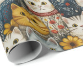 Moderne rustieke bloemen kat vrienden patroon cadeaupapier (Rol Hoek)