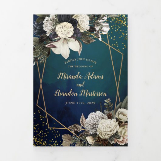 Moderne rustieke Bloemen Waterverf Bruiloft Drieluik Uitnodiging (Cover)