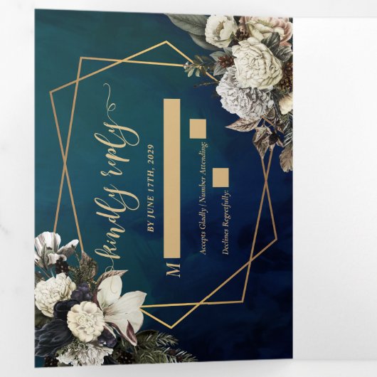 Moderne rustieke Bloemen Waterverf Bruiloft Drieluik Uitnodiging (Binnenzijde eerst)