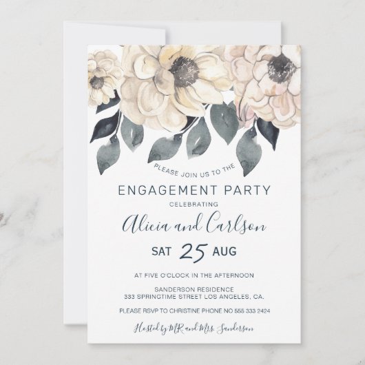 Moderne rustieke bloemenkalligrafie verlovingsfees kaart (Voorkant)