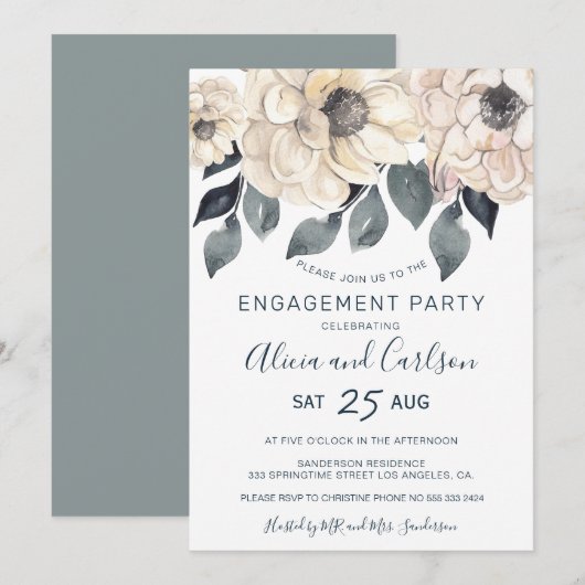 Moderne rustieke bloemenkalligrafie verlovingsfees kaart (Voorkant / Achterkant)