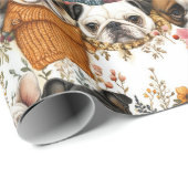 Moderne rustieke bloemenmopshonden patroon cadeaupapier (Rol Hoek)