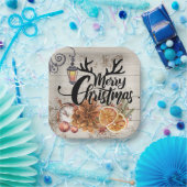 Moderne rustieke boerderij dennenappels kersthout papieren bordje (Feest)