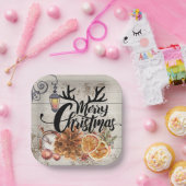 Moderne rustieke boerderij dennenappels kersthout papieren bordje (Feest)