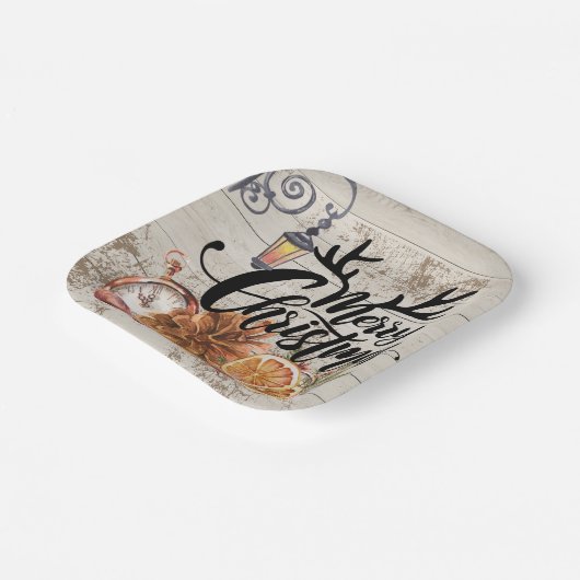 Moderne rustieke boerderij dennenappels kersthout papieren bordje (Gebogen)