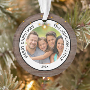 Moderne Rustieke Boerderij Familiefoto Kerstmis Ornament