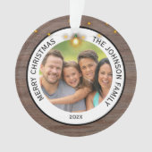 Moderne Rustieke Boerderij Familiefoto Kerstmis Ornament (voorkant)