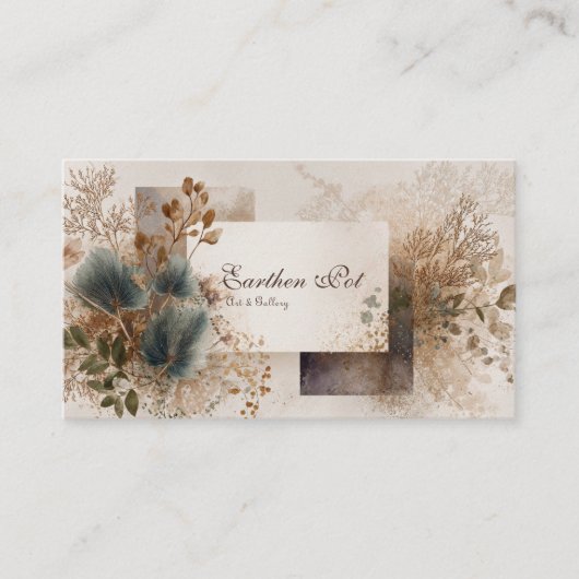 Moderne Rustieke Boho Abstracte Botanische Blauwe Visitekaartje (Voorkant)