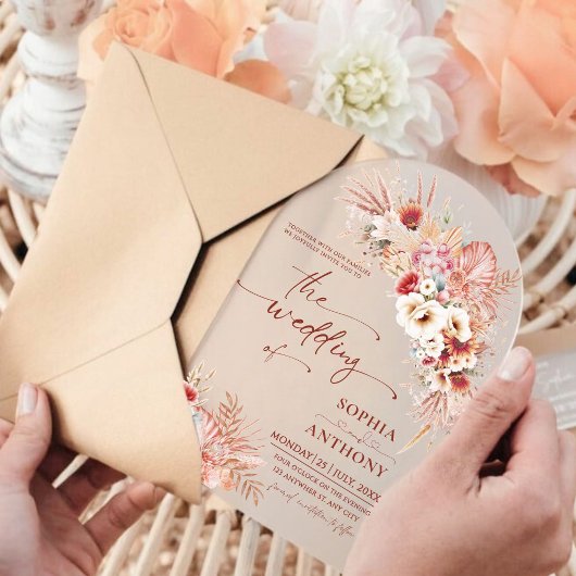 Moderne Rustieke Boho Bloemen Acryl Huwelijk Acryl Uitnodigingen