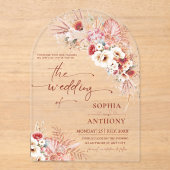 Moderne Rustieke Boho Bloemen Acryl Huwelijk Uitnodigingen (Voorkant)