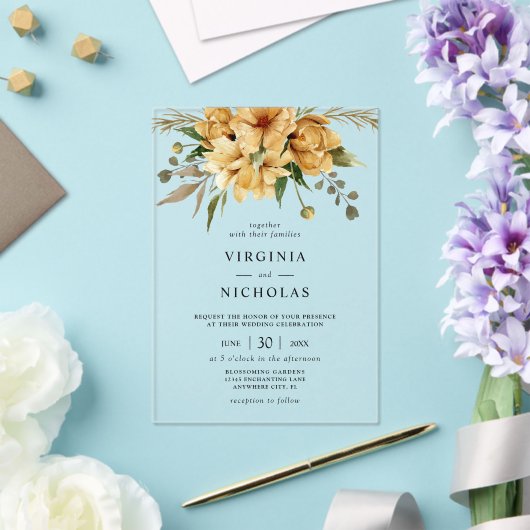 Moderne Rustieke Boho Bloemen Huwelijk Acryl Uitnodigingen (Insitu (Huwelijk))