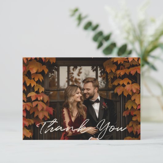 Moderne Rustieke boho Floral Fall bruiloft Bedankkaart (Staand voorkant)