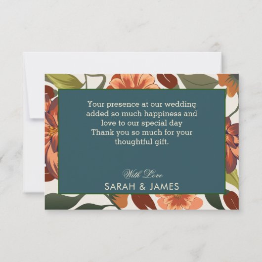 Moderne Rustieke boho Floral Fall bruiloft Bedankkaart (Achterkant)