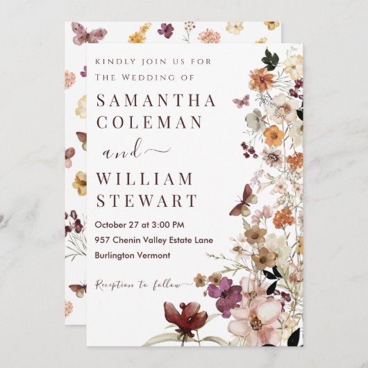 Moderne Rustieke Boho Wilde Bloem Thema Trouwen Kaart (Voorkant / Achterkant)