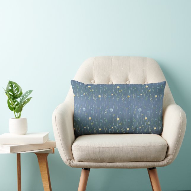 Moderne Rustieke Botanische bloem Blauwe gradien Kussen (Stoel)