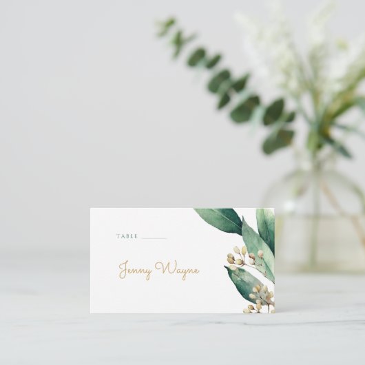 Moderne rustieke botanische groen escort kaarten plaatskaartje (Staand voorkant)