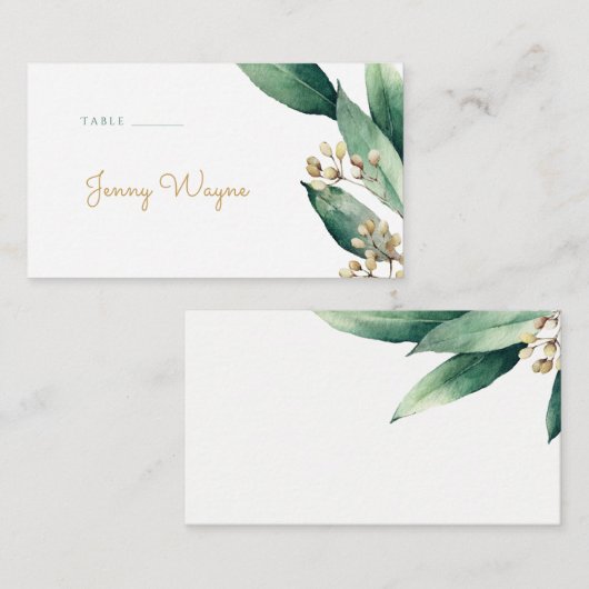 Moderne rustieke botanische groen escort kaarten plaatskaartje (Voorkant / Achterkant)