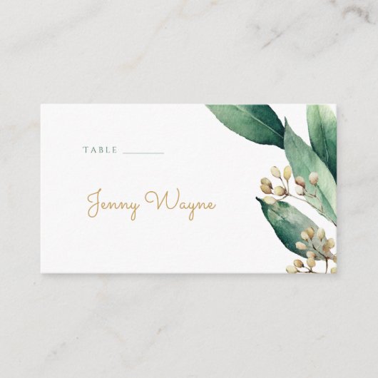 Moderne rustieke botanische groen escort kaarten plaatskaartje (Voorkant)