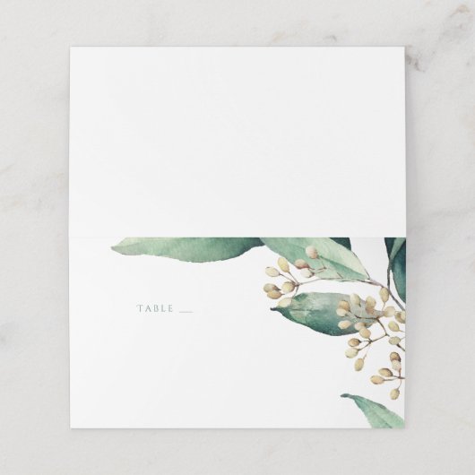 Moderne rustieke botanische groen escort kaarten plaatskaartje (Buitenkant ongevouwen)
