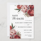 Moderne rustieke Bourgogne Blush Bloemen Bewaar de Kaart (Voorkant)