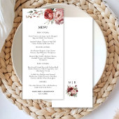 Moderne Rustieke Bourgogne Blush Bloemen Trouwmenu Menu