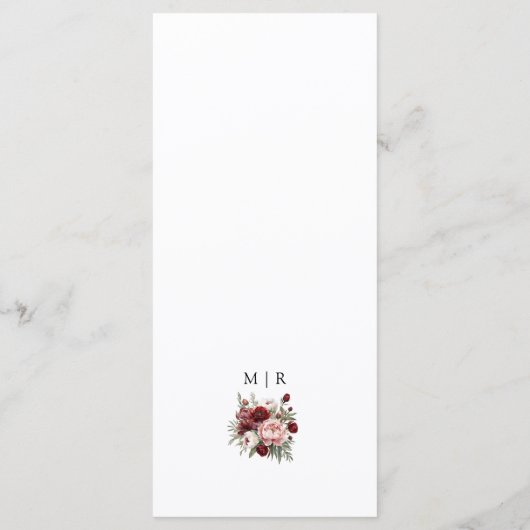 Moderne Rustieke Bourgogne Blush Bloemen Trouwmenu Menu (Achterkant)