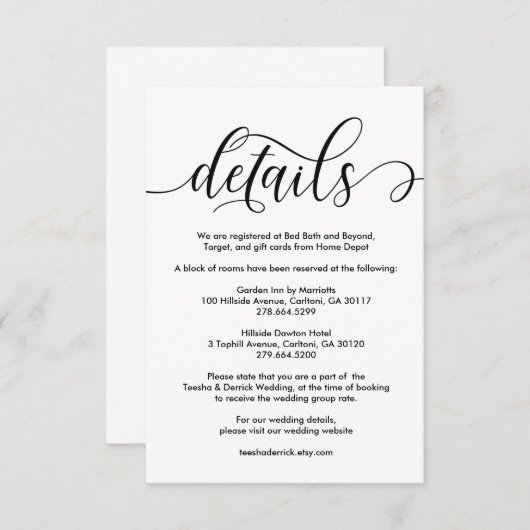 Moderne rustieke bruiloft details kaart ontwerp v1 (Voorkant / Achterkant)