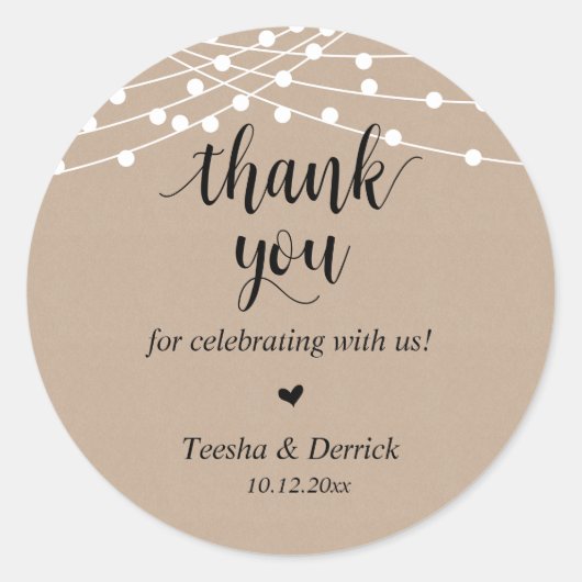 Moderne rustieke bruiloft diner dank u geschenken ronde sticker (Voorkant)