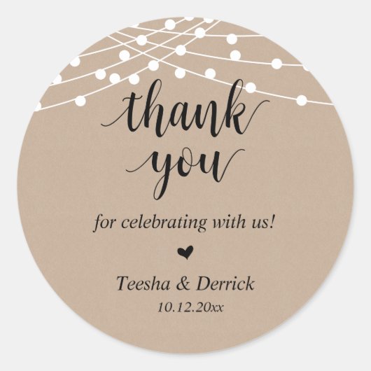 Moderne rustieke bruiloft diner dank u geschenken ronde sticker (Voorkant)
