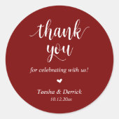 Moderne rustieke bruiloft diner dank u geschenken ronde sticker (Voorkant)