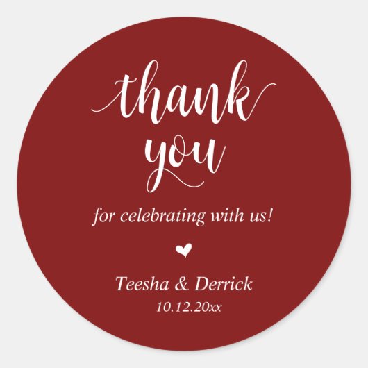Moderne rustieke bruiloft diner dank u geschenken ronde sticker (Voorkant)