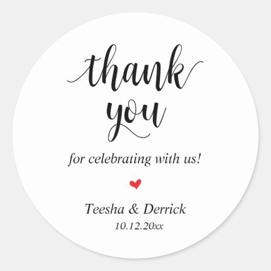 Moderne rustieke bruiloft diner dank u geschenken ronde sticker (Voorkant)