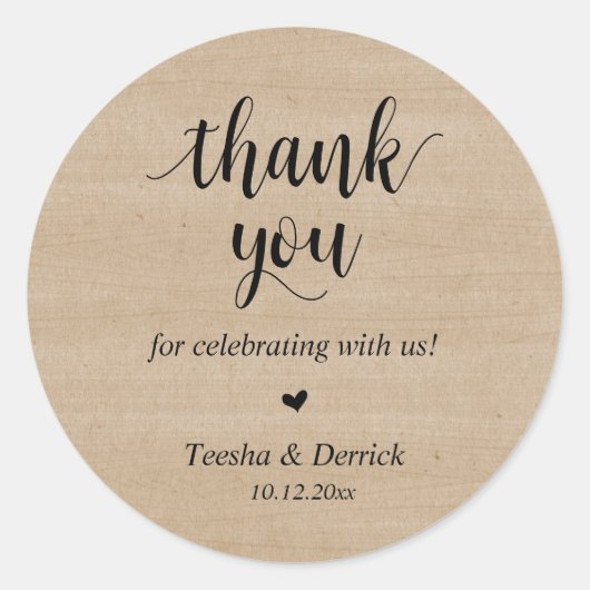 Moderne rustieke bruiloft diner dank u geschenken ronde sticker (Voorkant)