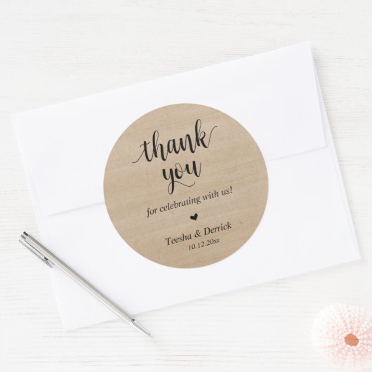 Moderne rustieke bruiloft diner dank u geschenken ronde sticker (Envelop)