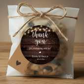 Moderne rustieke bruiloft diner dank u geschenken ronde sticker