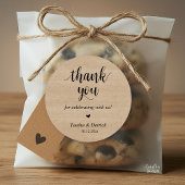 Moderne rustieke bruiloft diner dank u geschenken ronde sticker