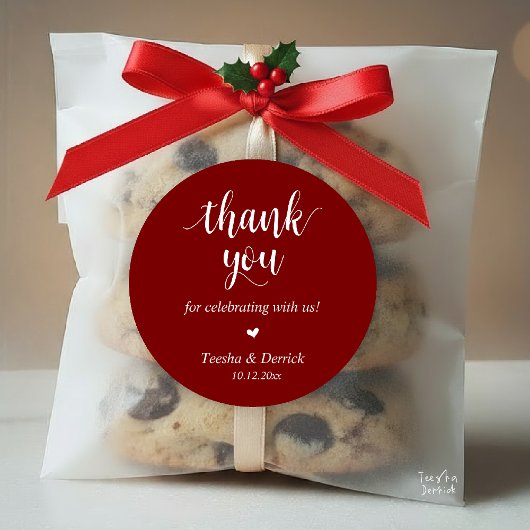 Moderne rustieke bruiloft diner dank u geschenken ronde sticker