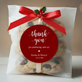 Moderne rustieke bruiloft diner dank u geschenken ronde sticker