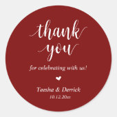 Moderne rustieke bruiloft diner dank u geschenken ronde sticker (Voorkant)