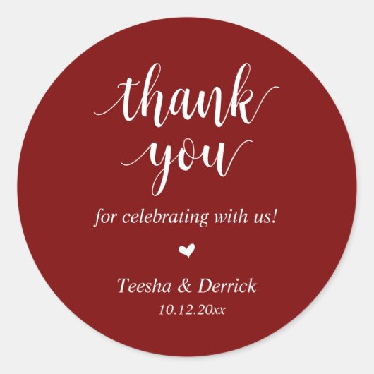 Moderne rustieke bruiloft diner dank u geschenken ronde sticker (Voorkant)