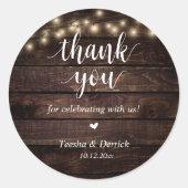 Moderne rustieke bruiloft diner dank u geschenken ronde sticker (Voorkant)