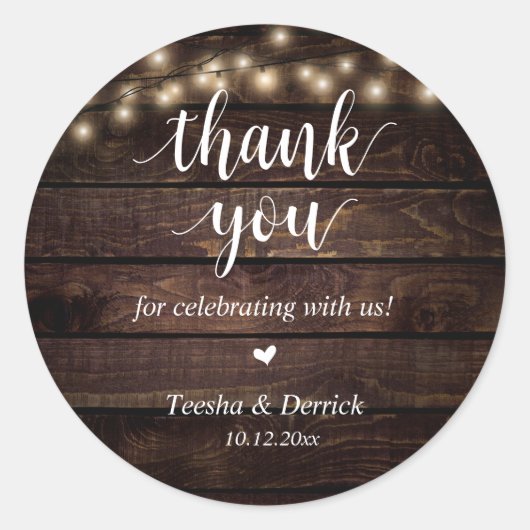 Moderne rustieke bruiloft diner dank u geschenken ronde sticker (Voorkant)