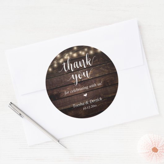 Moderne rustieke bruiloft diner dank u geschenken ronde sticker (Envelop)