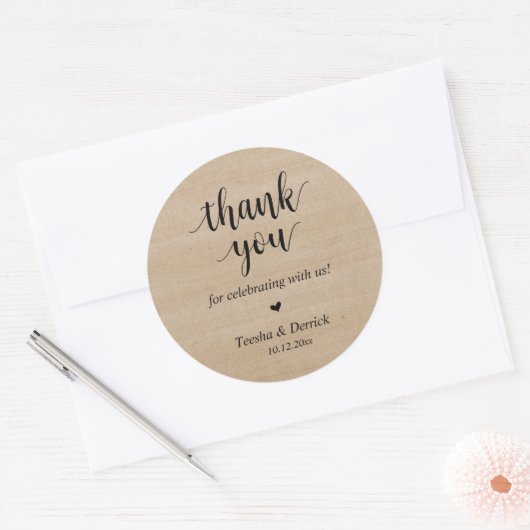 Moderne rustieke bruiloft diner dank u geschenken ronde sticker (Envelop)