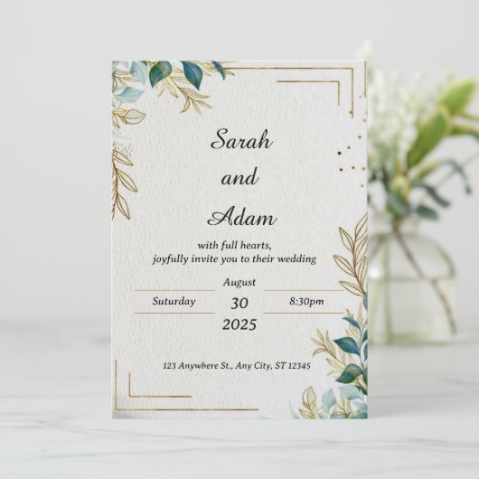 Moderne rustieke bruiloft uitnodiging Sjabloon (Staand voorkant)