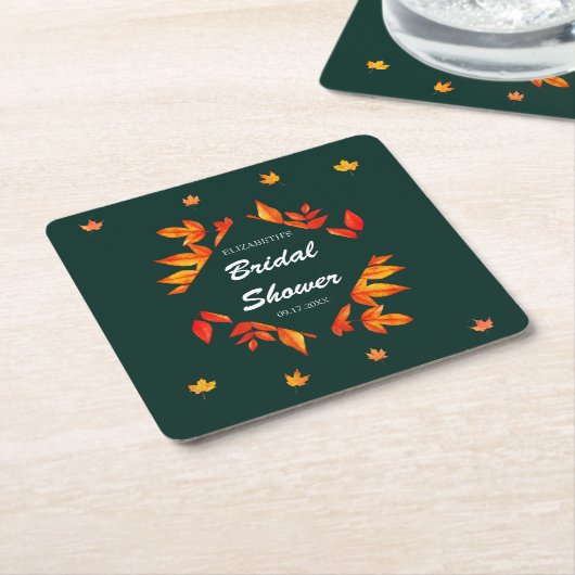 Moderne Rustieke Bruiloftsshower met Herfstbladere Kartonnen Onderzetters (Schuin)