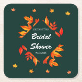Moderne Rustieke Bruiloftsshower met Herfstbladere Kartonnen Onderzetters (Voorkant)