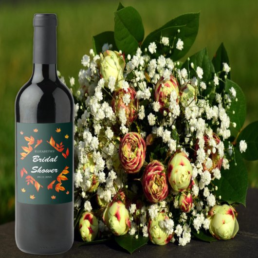 Moderne Rustieke Bruiloftsshower met Herfstbladere Wijn Etiket